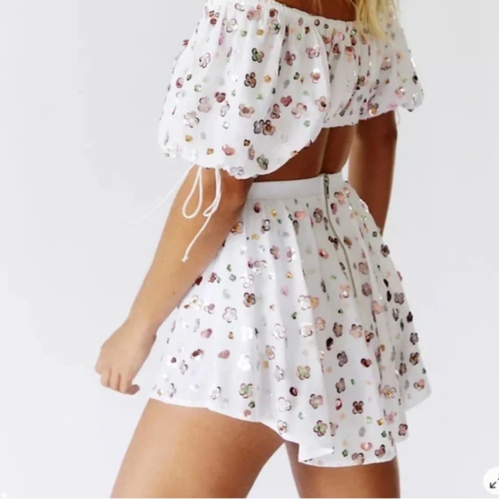 For Love & Lemons Cold Hearted Embellished Sequin Skirt White size S skirt pink